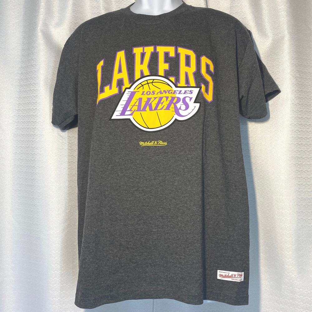 Mitchell & Ness Los Angeles Lakers NBA TShirt Mens Medium Gray Hardwood Classics